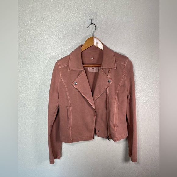 Anthropologie Marrakech Moto zip snap jacket coat dusty rose pink size S H25 - Picture 3 of 8